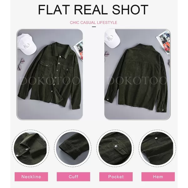 Dokotoo Womens Corduroy Jackets Button Down Long Sleeve Casual Shacket Coats Outwear