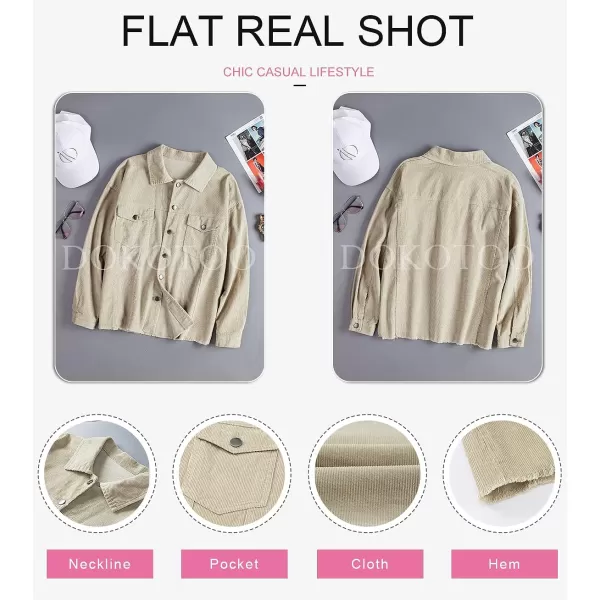Dokotoo Womens Corduroy Jackets Button Down Long Sleeve Casual Shacket Coats Outwear