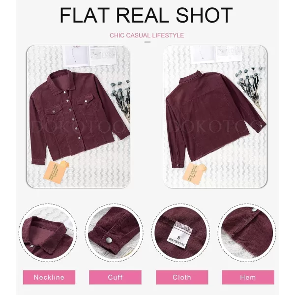 Dokotoo Womens Corduroy Jackets Button Down Long Sleeve Casual Shacket Coats Outwear