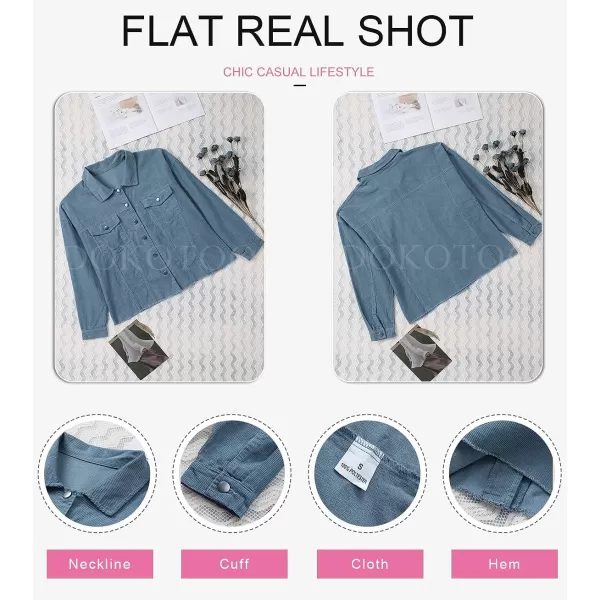 Dokotoo Womens Corduroy Jackets Button Down Long Sleeve Casual Shacket Coats Outwear