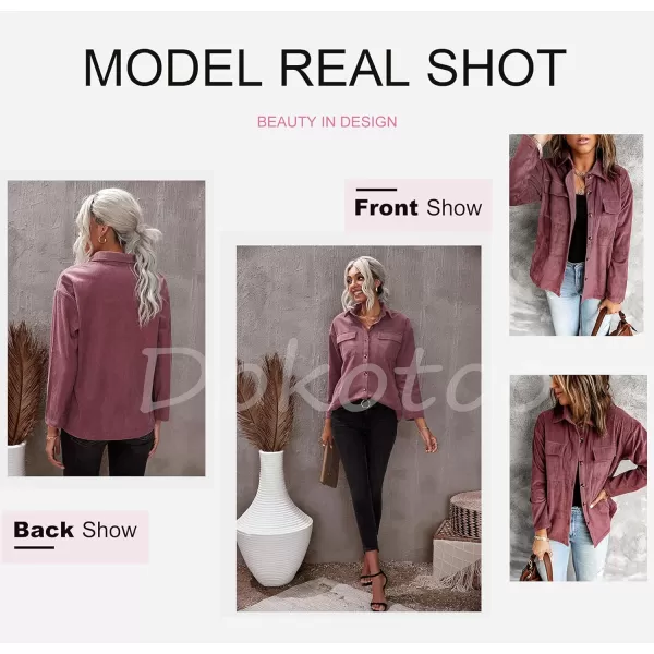 Dokotoo Womens Corduroy Long Sleeve Button Down Shirts Casual Jacket Tops Shacket