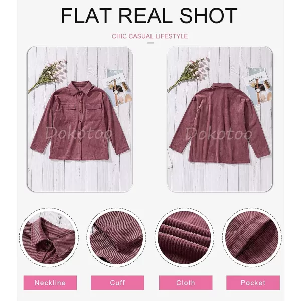 Dokotoo Womens Corduroy Long Sleeve Button Down Shirts Casual Jacket Tops Shacket