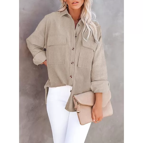 Dokotoo Womens Corduroy Long Sleeve Button Down Shirts Casual Jacket Tops Shacket