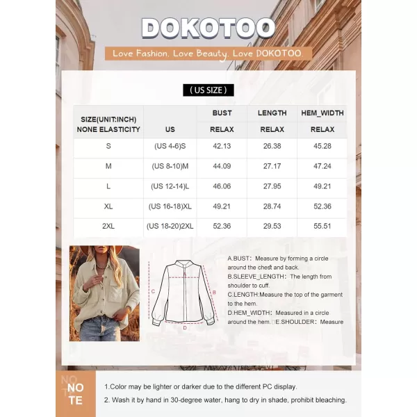 Dokotoo Womens Corduroy Long Sleeve Button Down Shirts Casual Jacket Tops Shacket