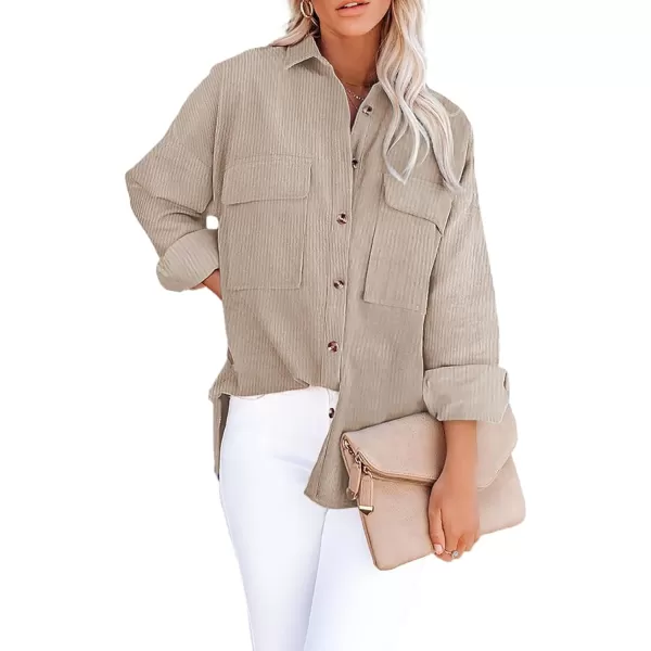 Dokotoo Womens Corduroy Long Sleeve Button Down Shirts Casual Jacket Tops Shacket
