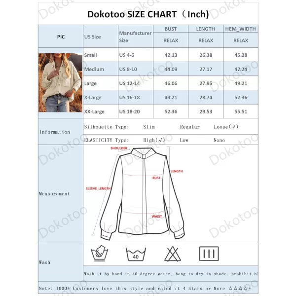 Dokotoo Womens Corduroy Long Sleeve Button Down Shirts Casual Jacket Tops Shacket