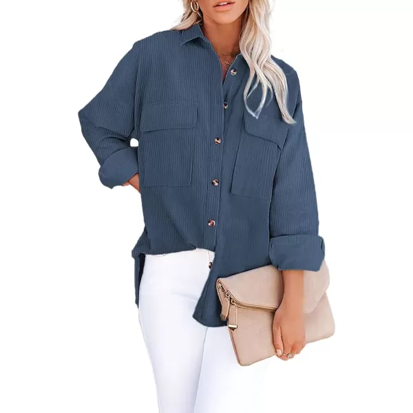 Dokotoo Womens Corduroy Long Sleeve Button Down Shirts Casual Jacket Tops Shacket