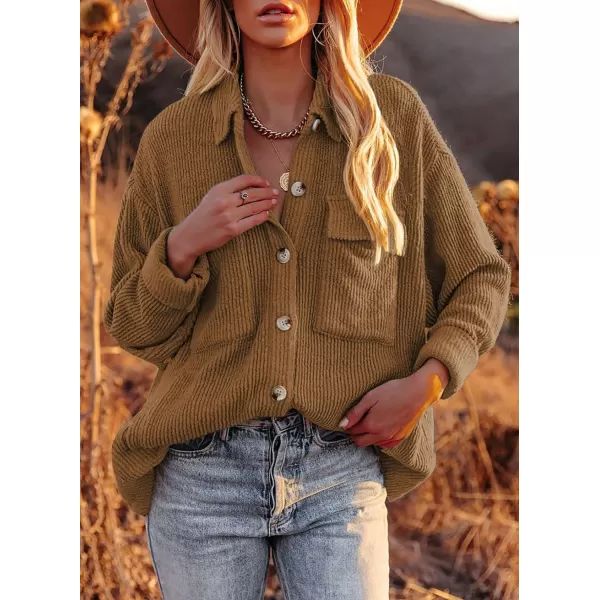 Dokotoo Womens Corduroy Long Sleeve Button Down Shirts Casual Jacket Tops Shacket
