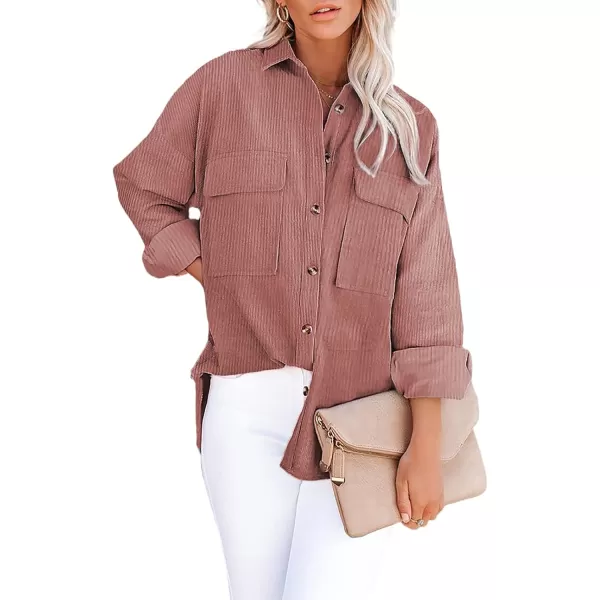 Dokotoo Womens Corduroy Long Sleeve Button Down Shirts Casual Jacket Tops Shacket