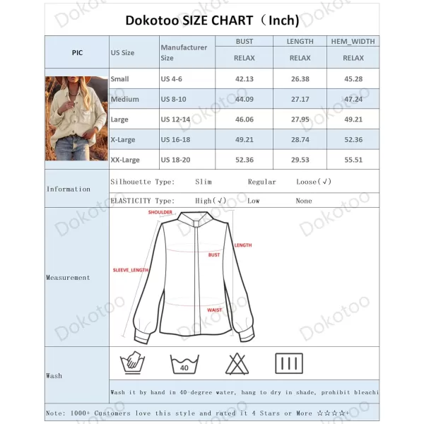Dokotoo Womens Corduroy Long Sleeve Button Down Shirts Casual Jacket Tops Shacket