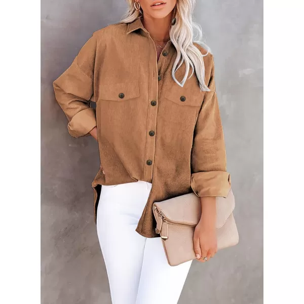 Dokotoo Womens Corduroy Long Sleeve Button Down Shirts Casual Jacket Tops Shacket
