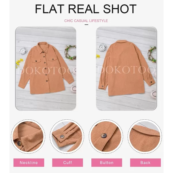 Dokotoo Womens Corduroy Long Sleeve Button Down Shirts Casual Jacket Tops Shacket