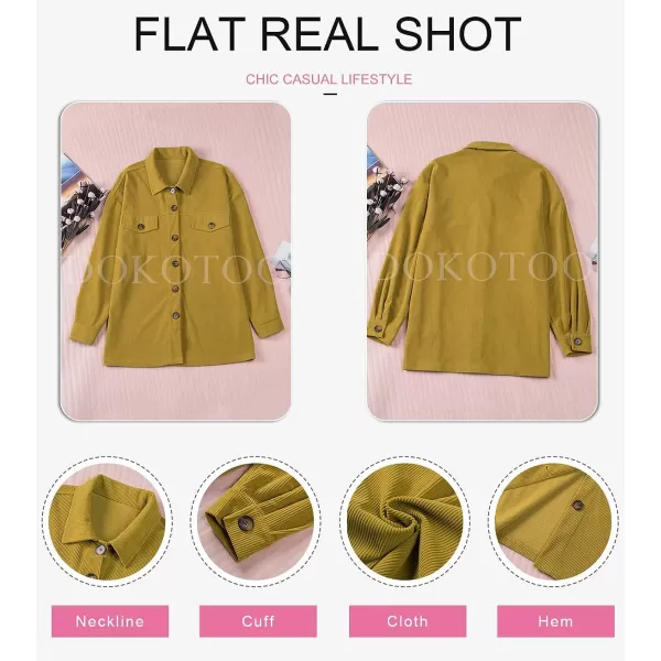 Dokotoo Womens Corduroy Long Sleeve Button Down Shirts Casual Jacket Tops Shacket