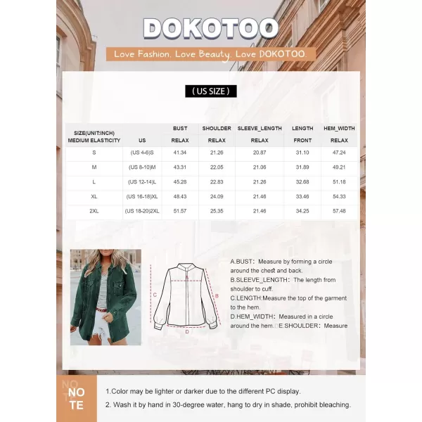 Dokotoo Womens Corduroy Long Sleeve Button Down Shirts Casual Jacket Tops Shacket