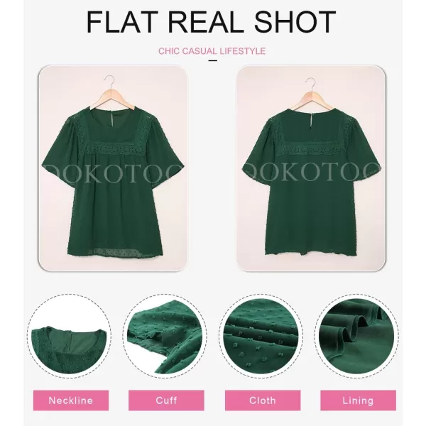 Dokotoo Womens Crewneck Lace Crochet Pom Pom Flowy Short Sleeve Casual Shirts Blouses Tops