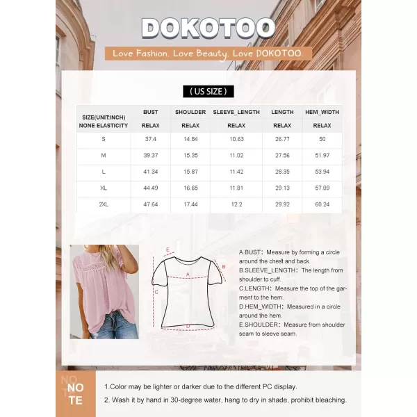Dokotoo Womens Crewneck Lace Crochet Pom Pom Flowy Short Sleeve Casual Shirts Blouses Tops