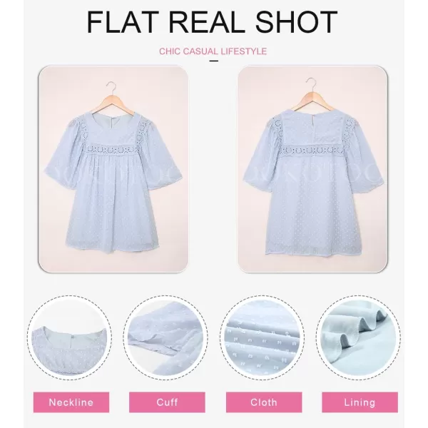 Dokotoo Womens Crewneck Lace Crochet Pom Pom Flowy Short Sleeve Casual Shirts Blouses Tops