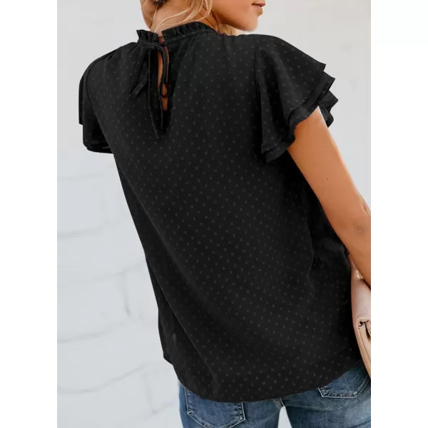 Dokotoo Womens Crewneck Lace Crochet Pom Pom Flowy Short Sleeve Casual Shirts Blouses Tops