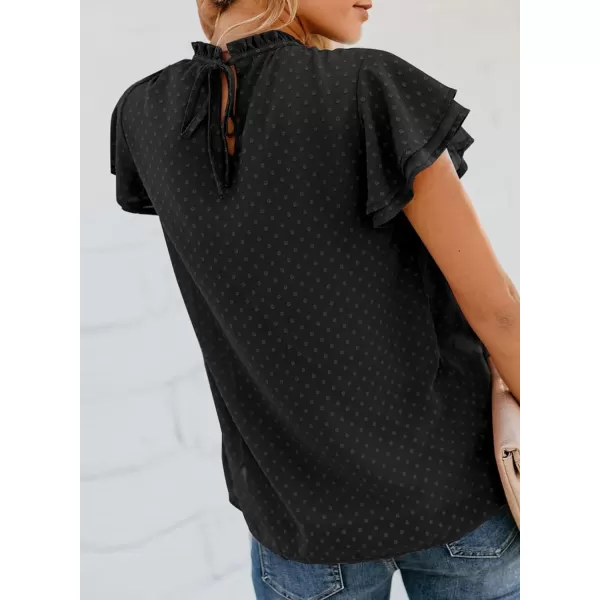 Dokotoo Womens Crewneck Lace Crochet Pom Pom Flowy Short Sleeve Casual Shirts Blouses Tops