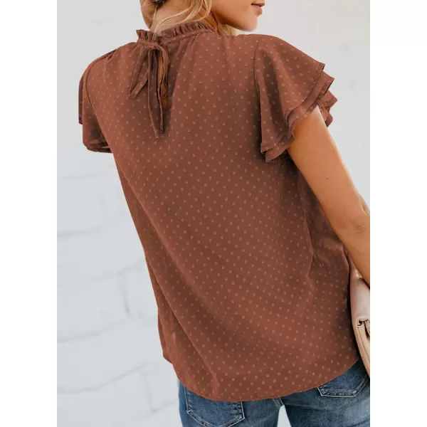 Dokotoo Womens Crewneck Lace Crochet Pom Pom Flowy Short Sleeve Casual Shirts Blouses Tops
