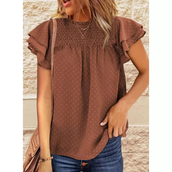 Dokotoo Womens Crewneck Lace Crochet Pom Pom Flowy Short Sleeve Casual Shirts Blouses Tops