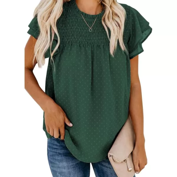 Dokotoo Womens Crewneck Lace Crochet Pom Pom Flowy Short Sleeve Casual Shirts Blouses Tops