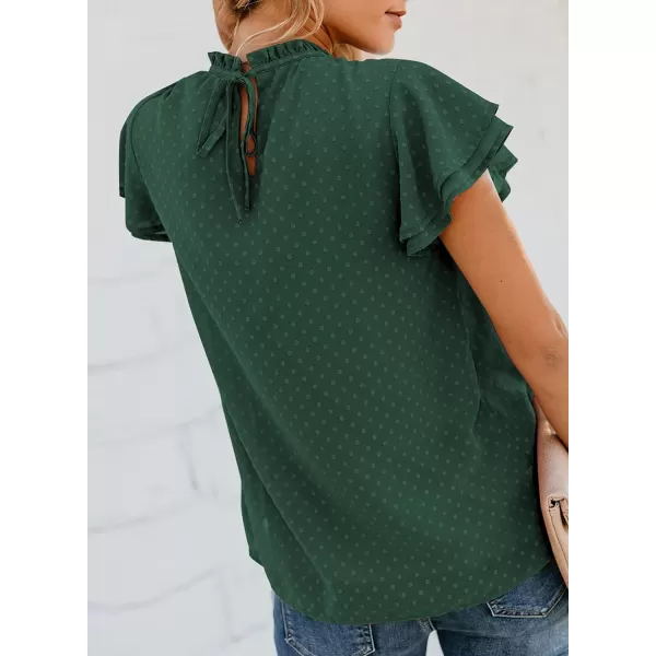 Dokotoo Womens Crewneck Lace Crochet Pom Pom Flowy Short Sleeve Casual Shirts Blouses Tops
