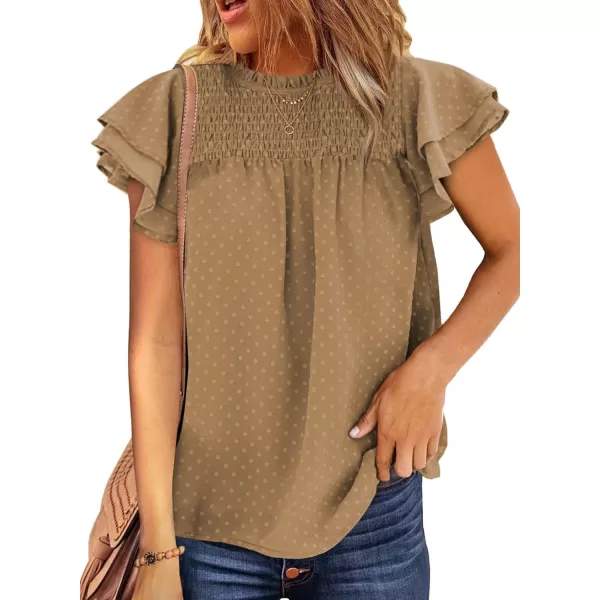 Dokotoo Womens Crewneck Lace Crochet Pom Pom Flowy Short Sleeve Casual Shirts Blouses Tops