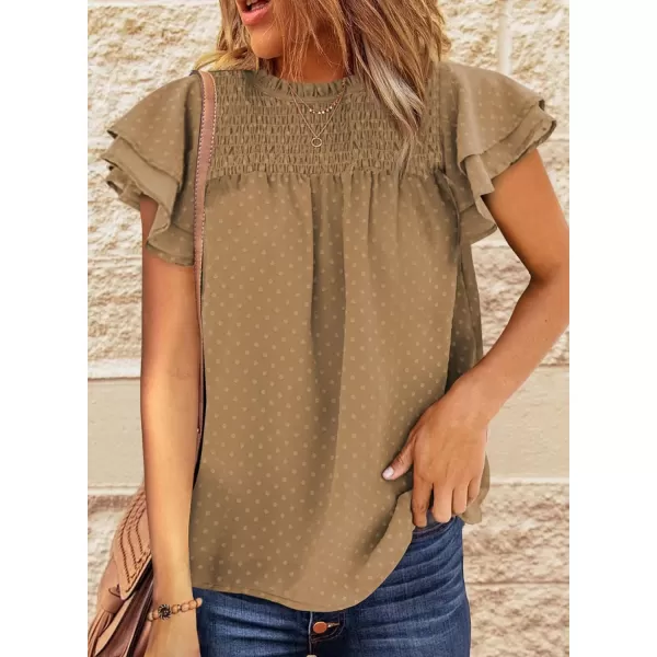 Dokotoo Womens Crewneck Lace Crochet Pom Pom Flowy Short Sleeve Casual Shirts Blouses Tops