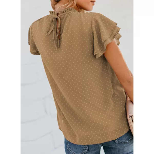 Dokotoo Womens Crewneck Lace Crochet Pom Pom Flowy Short Sleeve Casual Shirts Blouses Tops
