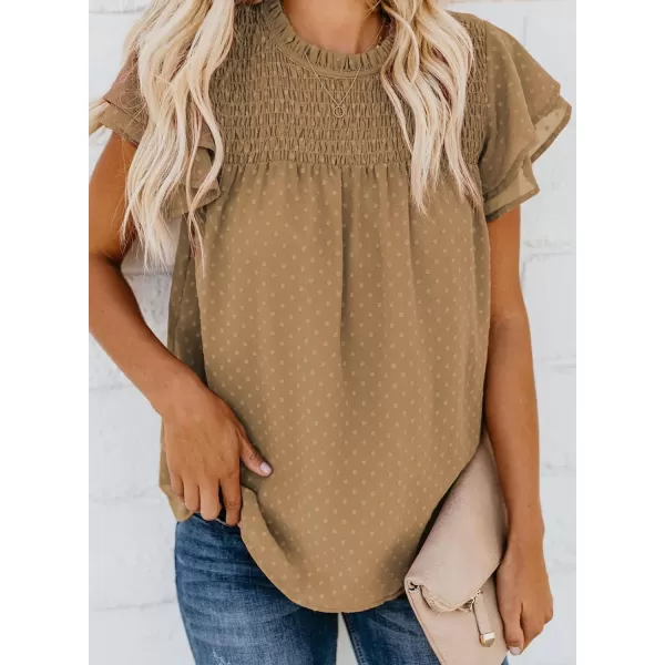 Dokotoo Womens Crewneck Lace Crochet Pom Pom Flowy Short Sleeve Casual Shirts Blouses Tops