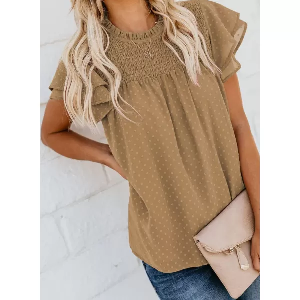 Dokotoo Womens Crewneck Lace Crochet Pom Pom Flowy Short Sleeve Casual Shirts Blouses Tops