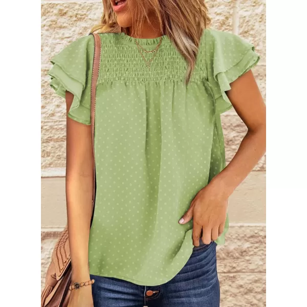 Dokotoo Womens Crewneck Lace Crochet Pom Pom Flowy Short Sleeve Casual Shirts Blouses Tops