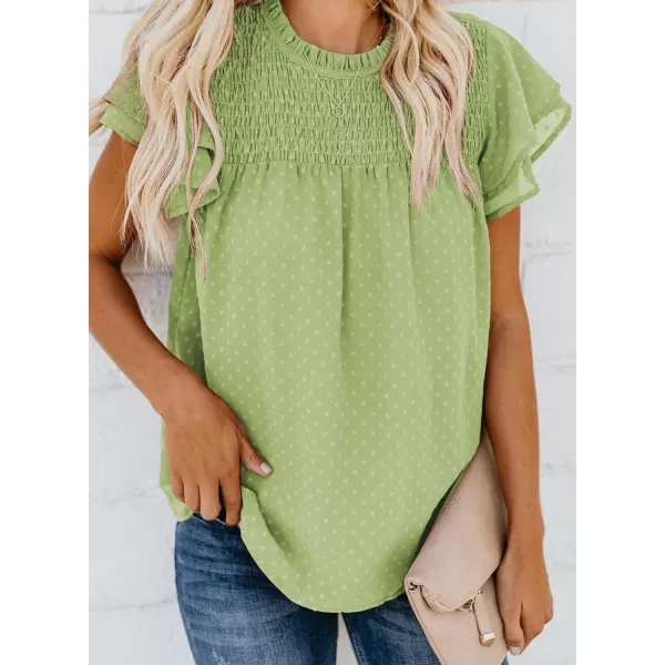 Dokotoo Womens Crewneck Lace Crochet Pom Pom Flowy Short Sleeve Casual Shirts Blouses Tops
