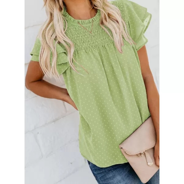 Dokotoo Womens Crewneck Lace Crochet Pom Pom Flowy Short Sleeve Casual Shirts Blouses Tops