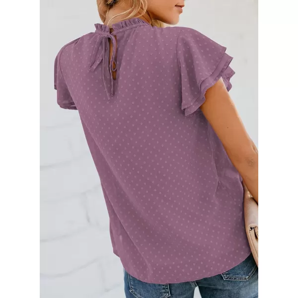Dokotoo Womens Crewneck Lace Crochet Pom Pom Flowy Short Sleeve Casual Shirts Blouses Tops