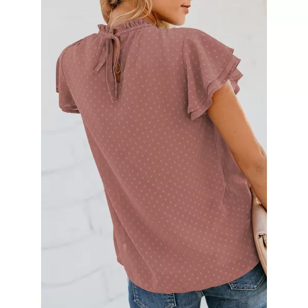 Dokotoo Womens Crewneck Lace Crochet Pom Pom Flowy Short Sleeve Casual Shirts Blouses Tops