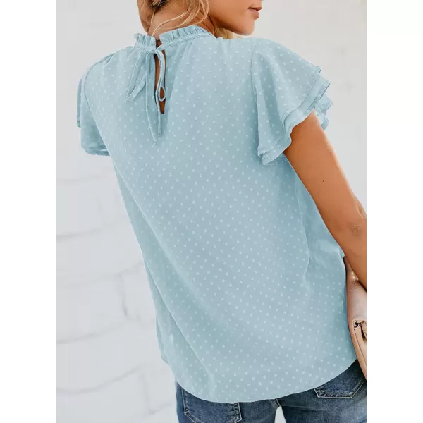 Dokotoo Womens Crewneck Lace Crochet Pom Pom Flowy Short Sleeve Casual Shirts Blouses Tops