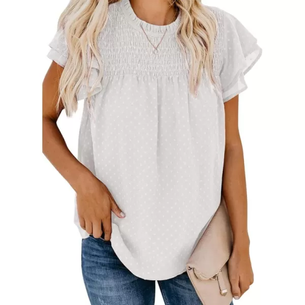 Dokotoo Womens Crewneck Lace Crochet Pom Pom Flowy Short Sleeve Casual Shirts Blouses Tops