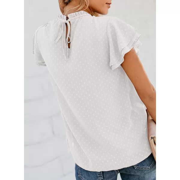 Dokotoo Womens Crewneck Lace Crochet Pom Pom Flowy Short Sleeve Casual Shirts Blouses Tops