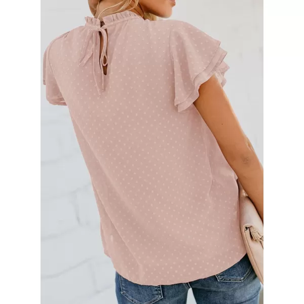 Dokotoo Womens Crewneck Lace Crochet Pom Pom Flowy Short Sleeve Casual Shirts Blouses Tops