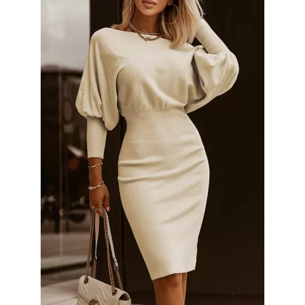 Dokotoo Women's Elegant Off Shoulder Long Lantern Sleeve Sweater Dress Elastic Waist Bodycon Mini Dresses