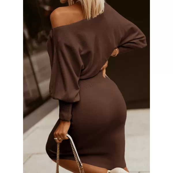 Dokotoo Women's Elegant Off Shoulder Long Lantern Sleeve Sweater Dress Elastic Waist Bodycon Mini Dresses