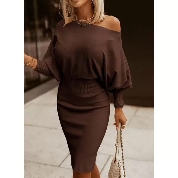 Dokotoo Women's Elegant Off Shoulder Long Lantern Sleeve Sweater Dress Elastic Waist Bodycon Mini Dresses