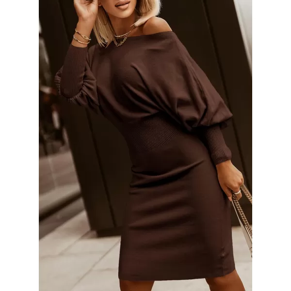 Dokotoo Women's Elegant Off Shoulder Long Lantern Sleeve Sweater Dress Elastic Waist Bodycon Mini Dresses