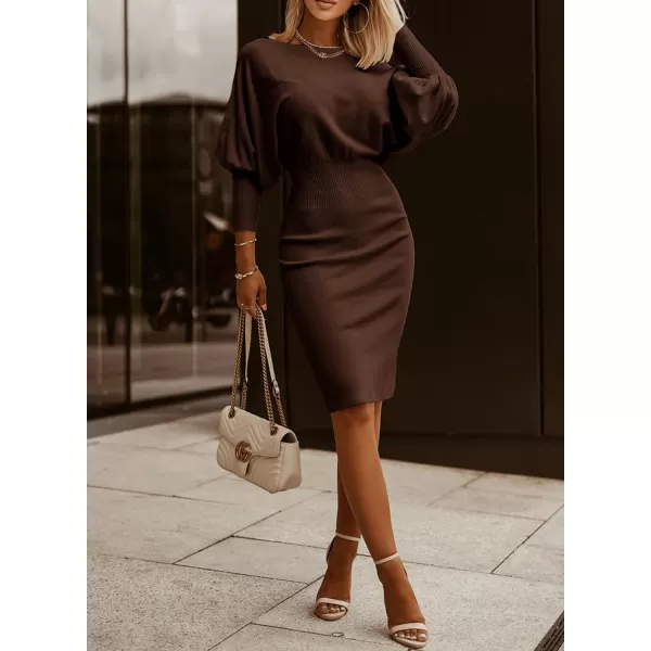 Dokotoo Women's Elegant Off Shoulder Long Lantern Sleeve Sweater Dress Elastic Waist Bodycon Mini Dresses