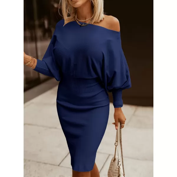 Dokotoo Women's Elegant Off Shoulder Long Lantern Sleeve Sweater Dress Elastic Waist Bodycon Mini Dresses