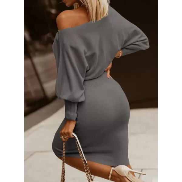 Dokotoo Women's Elegant Off Shoulder Long Lantern Sleeve Sweater Dress Elastic Waist Bodycon Mini Dresses