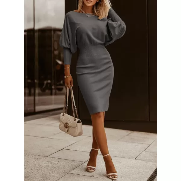 Dokotoo Women's Elegant Off Shoulder Long Lantern Sleeve Sweater Dress Elastic Waist Bodycon Mini Dresses