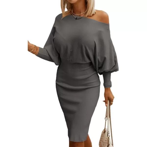 Dokotoo Women's Elegant Off Shoulder Long Lantern Sleeve Sweater Dress Elastic Waist Bodycon Mini Dresses